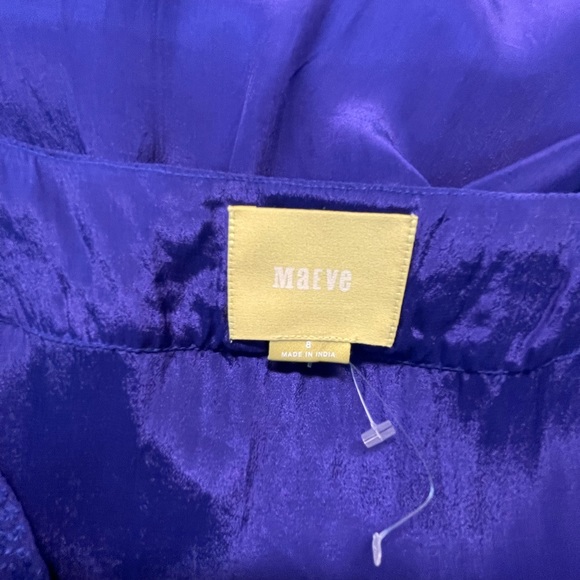 Anthropologie MAEVE Short Sleeve V Neck Tie Waist Purple Embroidered Tunic 8 INV - Picture 7 of 10